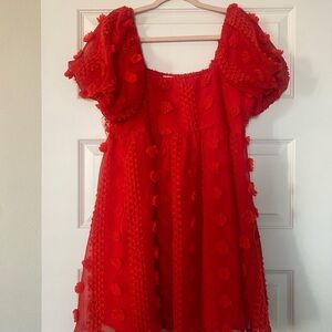 Baevely | Red Puff Sleeve Dress | Large